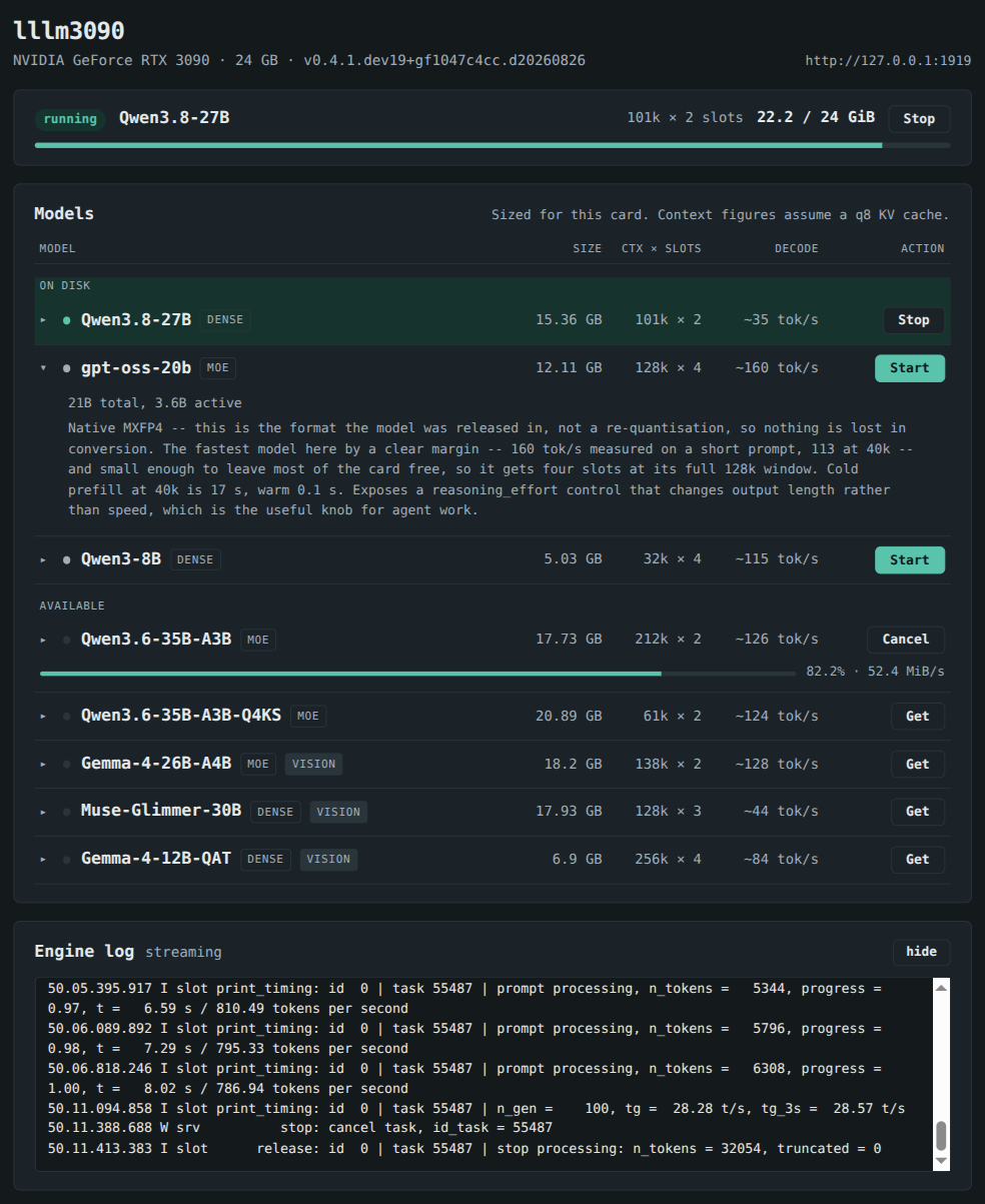 The lllm3090 control panel